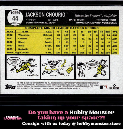 2024 Topps Archives Jackson Chourio Rookie Milwaukee Brewers