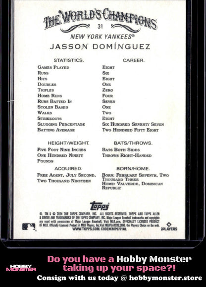 2024 Topps Allen & Ginter Jasson Domínguez Rookie New York Yankees