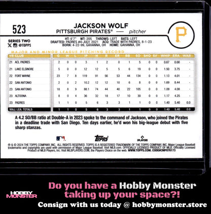 2024 Topps Jackson Wolf Yellow Rookie Pittsburgh Pirates
