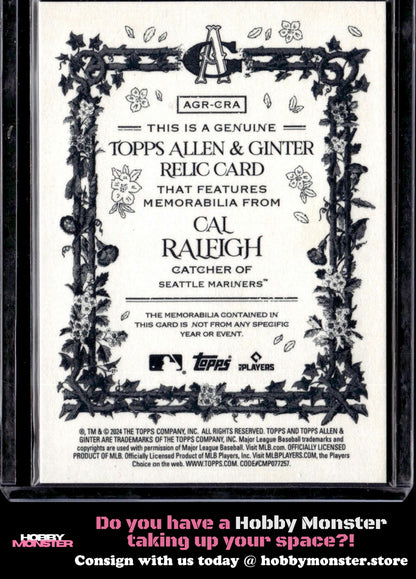 2024 Topps Allen & Ginter Cal Raleigh A&G Relics Full Size B Seattle Mariners