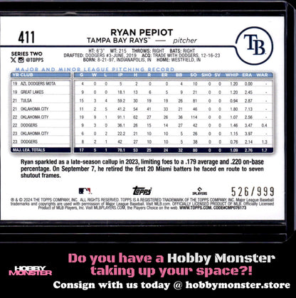 2024 Topps Ryan Pepiot Blue Holofoil #/999 Tampa Bay Rays