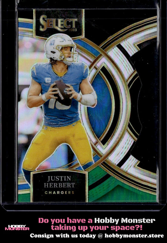 2023 Panini Select Justin Herbert Black and Green Prizms Die Cuts Chargers