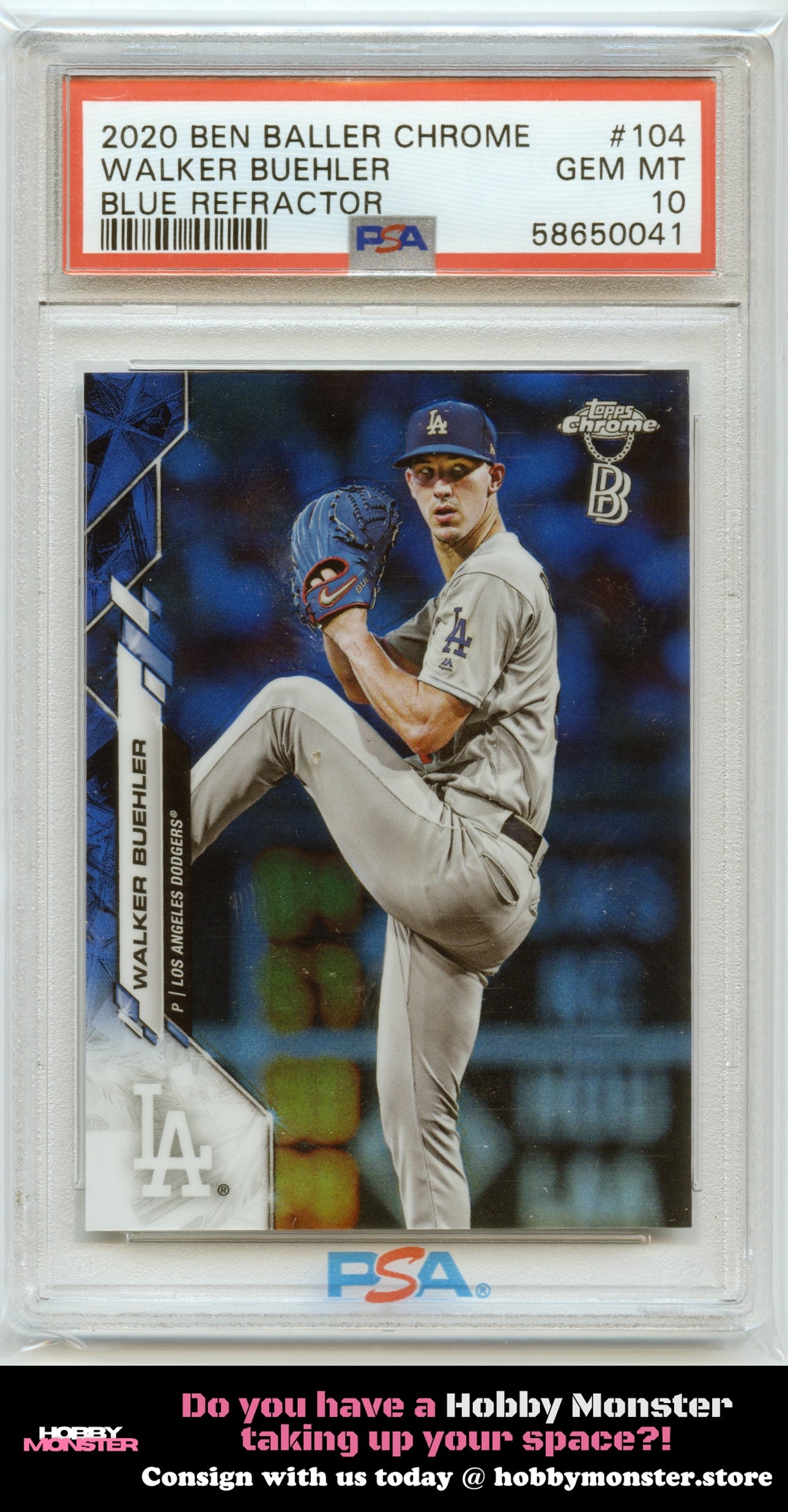 2020 Topps Chrome Ben Baller Walker Buehler Blue Refractor #/75 Dodgers PSA 10