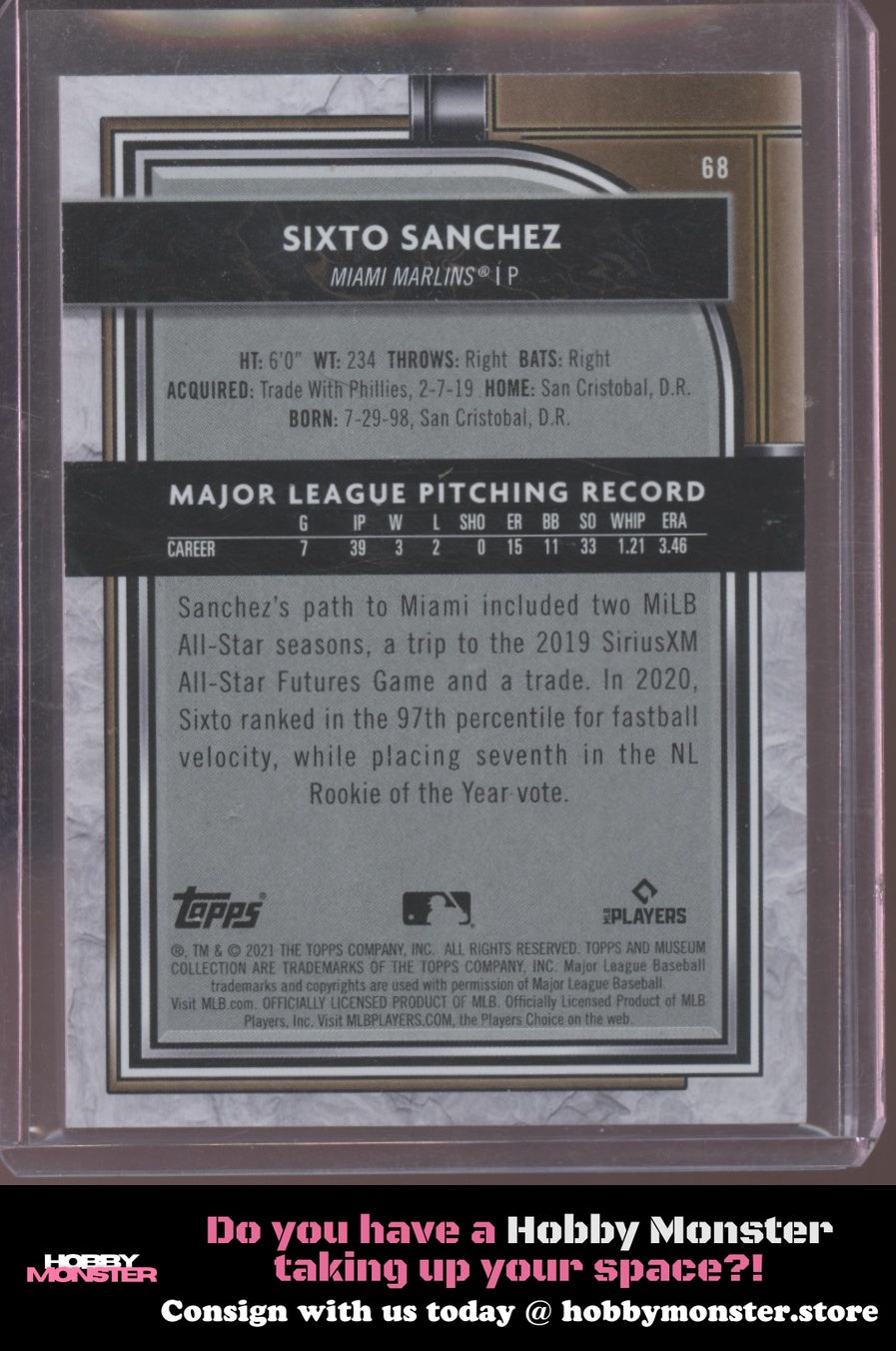 2021 Topps Museum Collection Sixto Sanchez Ruby Rookie #/50 Miami Marlins