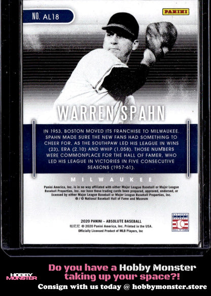 2020 Panini Absolute Warren Spahn Absolute Spectrum Silver /99 Milwaukee Braves