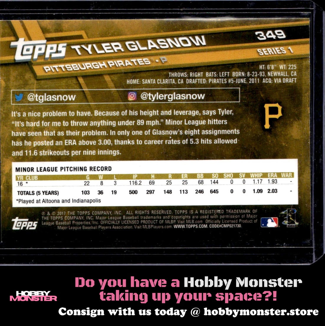 2017 Topps Tyler Glasnow Rookie Pittsburgh Pirates