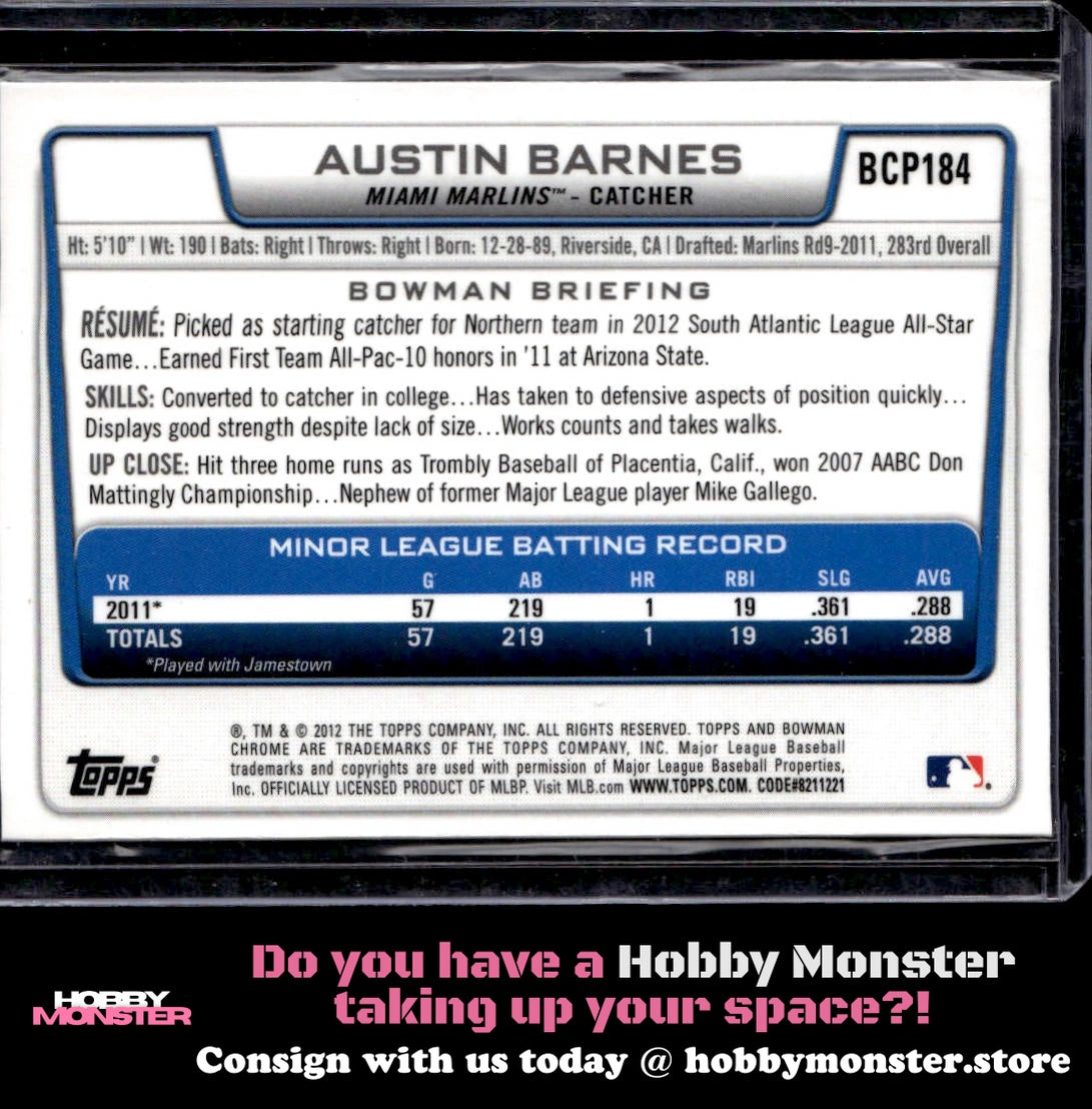 2012 Bowman Chrome Austin Barnes Prospects Miami Marlins