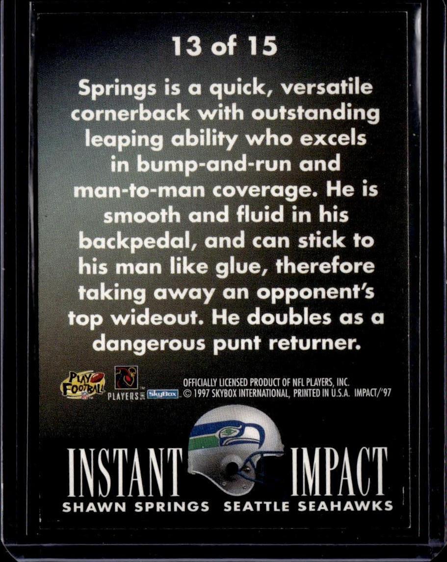 1997 SkyBox Impact Shawn Springs Instant Impact Seattle Seahawks