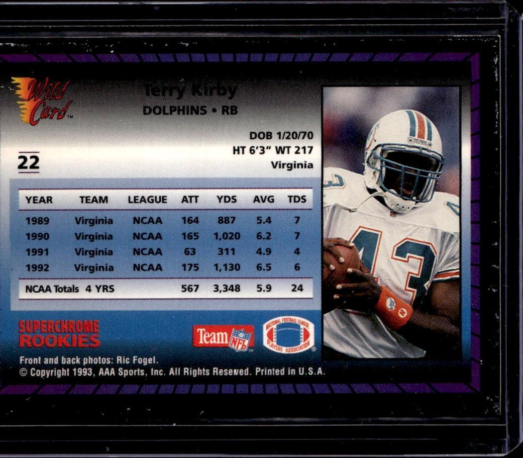 1993 Wild Card Terry Kirby Superchrome Rookies Miami Dolphins