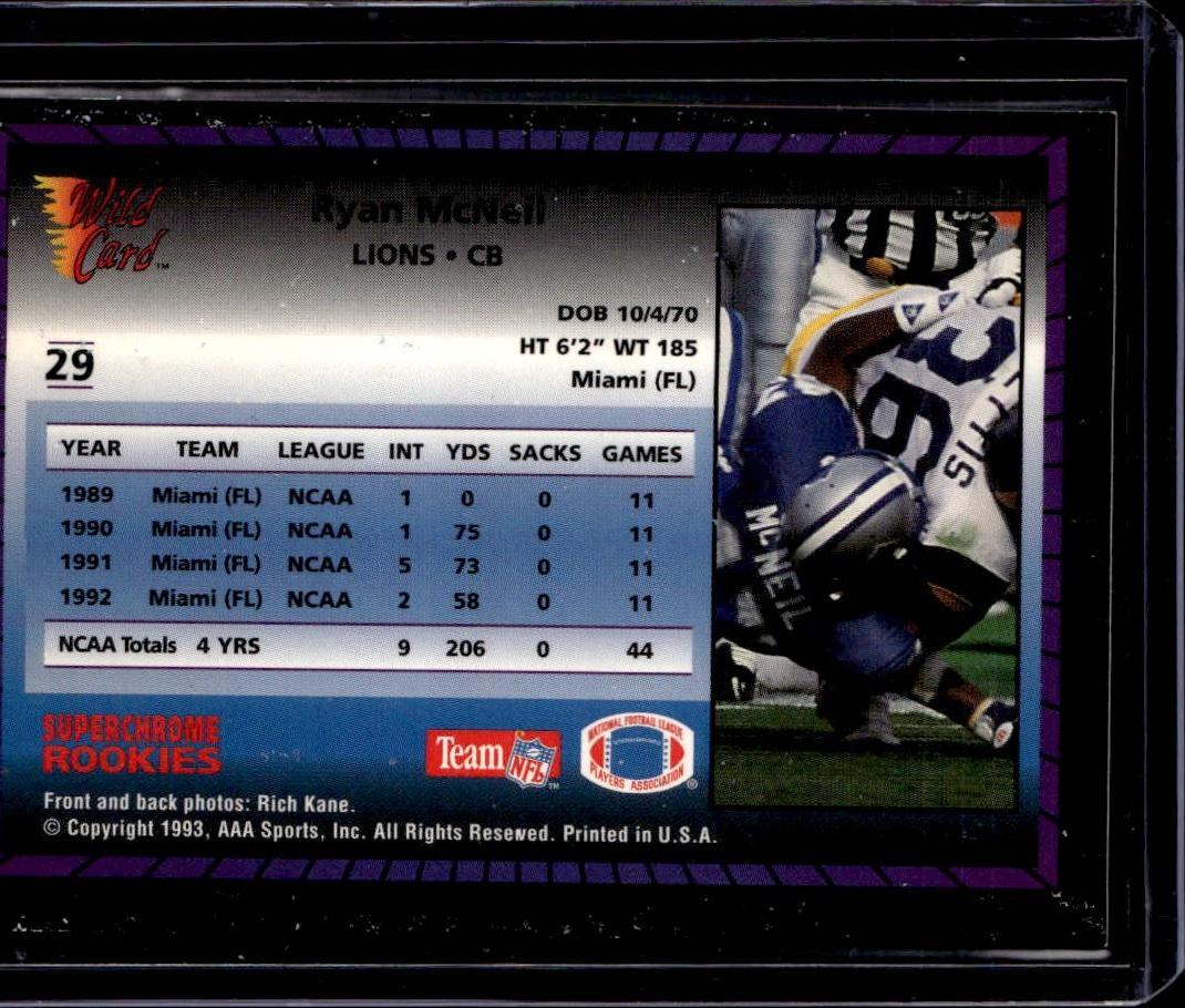 1993 Wild Card Ryan McNeil Superchrome Rookies Detroit Lions