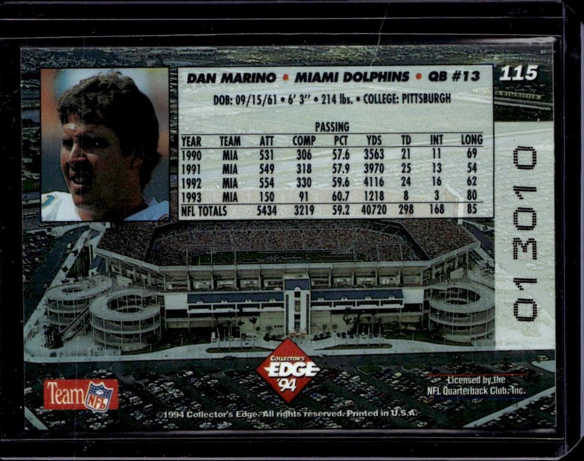 1994 Collector's Edge Dan Marino Boss Squad Silver Miami Dolphins
