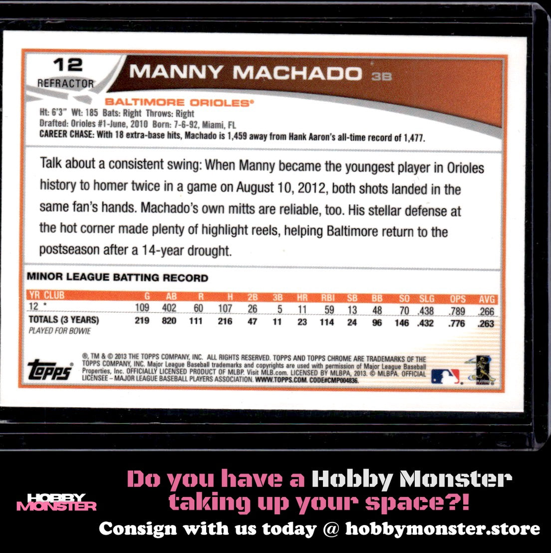 2013 Topps Chrome Manny Machado Purple Refractors Rookie Baltimore Orioles