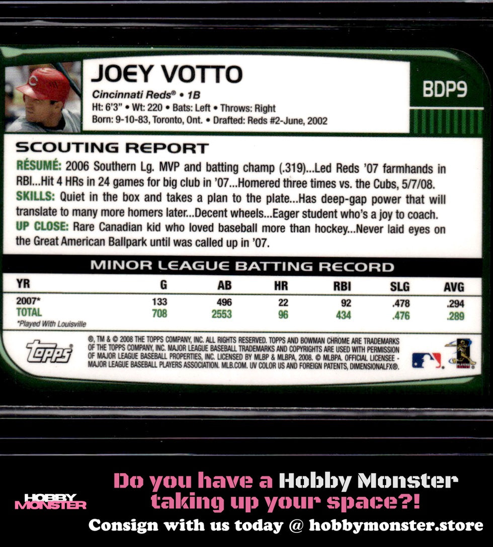 2008 Bowman Draft Picks & Prospects Joey Votto Chrome Cincinnati Reds