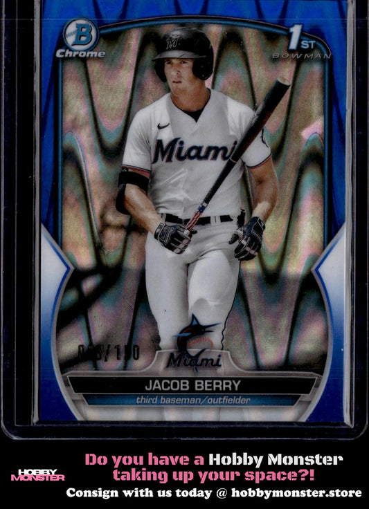 2023 Bowman Jacob Berry Chrome Blue RayWave #/150 Miami Marlins