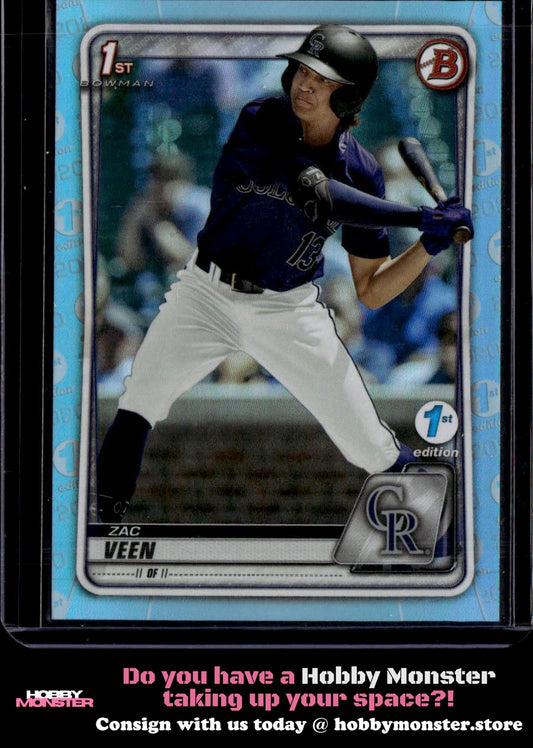 2020 Bowman Draft 1st Edition Zac Veen Sky Blue Colorado Rockies