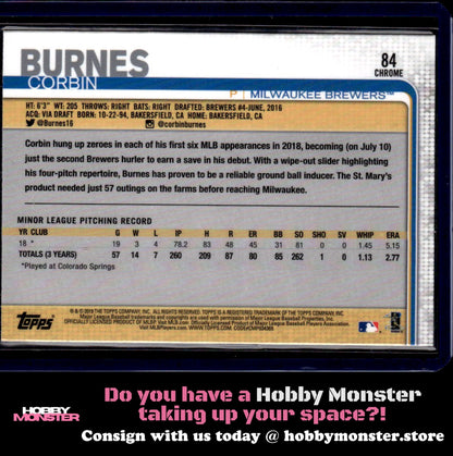 2019 Topps Chrome Corbin Burnes Prism Refractor Rookie Milwaukee Brewers