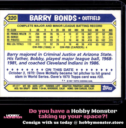 1987 Topps Barry Bonds Collector's Edition (Tiffany) Rookie Pittsburgh Pirates