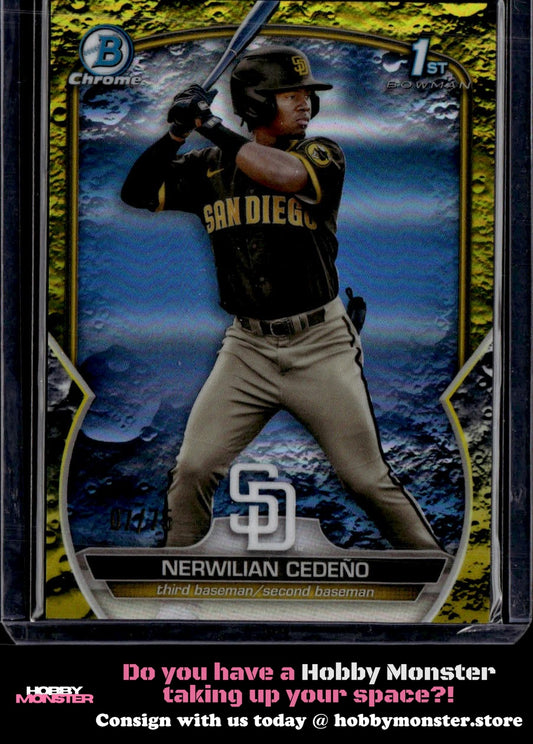 2023 Bowman Nerwilian Cedeño Chrome Yellow Lunar Refractor #/75 Padres