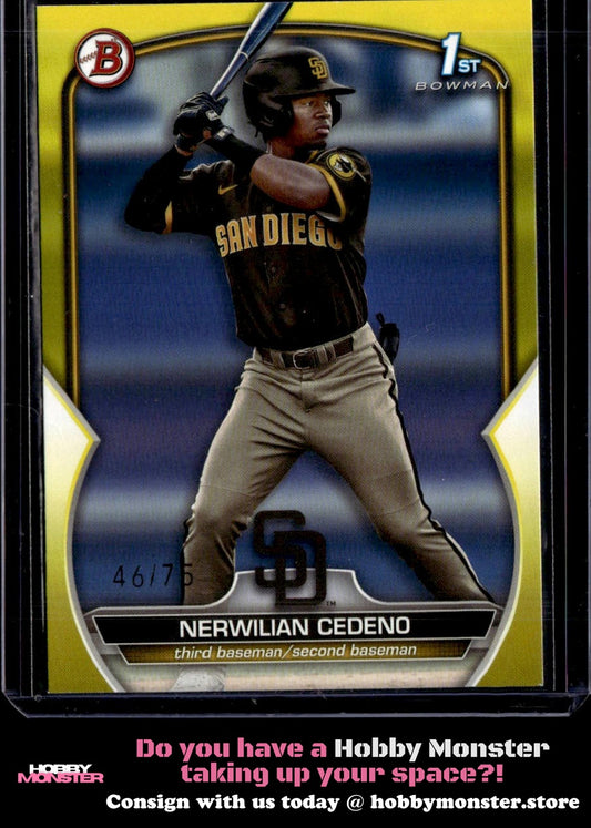 2023 Bowman Nerwilian Cedeno Prospects Yellow #/75 San Diego Padres