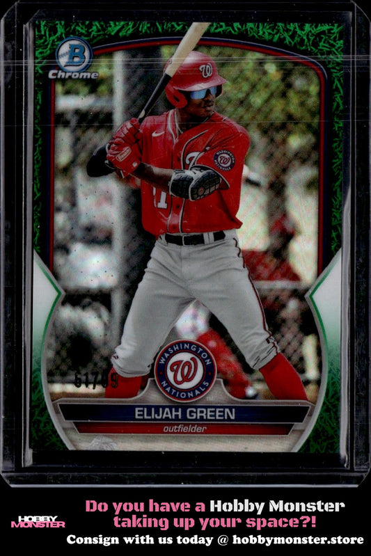 2023 Bowman Elijah Green Chrome Grass Green Refractors #/99 Washington Nationals
