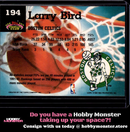 1992-93 Stadium Club Larry Bird Members Choice Boston Celtics