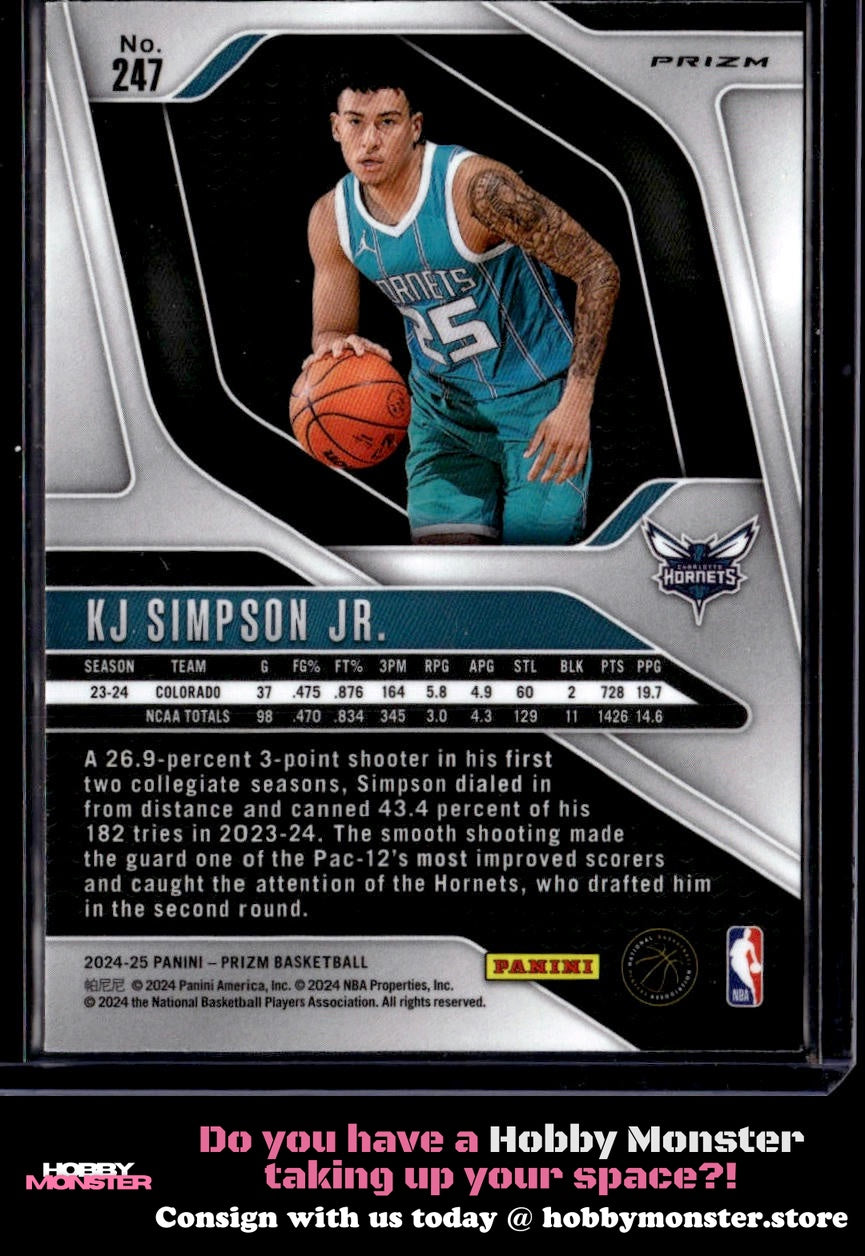 2024-25 Panini Prizm KJ Simpson Jr. Prizms Silver Charlotte Hornets