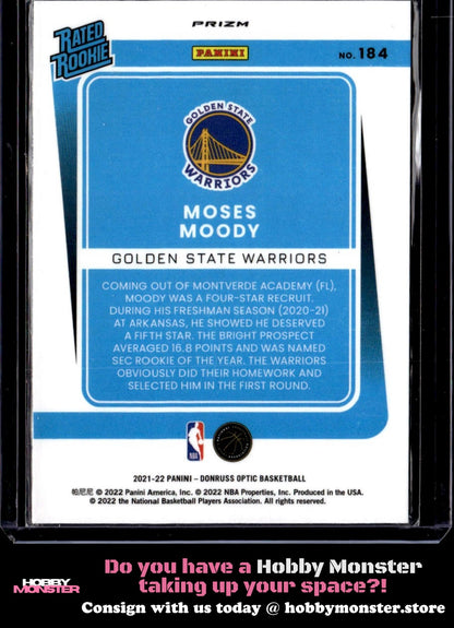 2021-22 Donruss Optic Moses Moody Blue Velocity Rookie Golden State Warriors