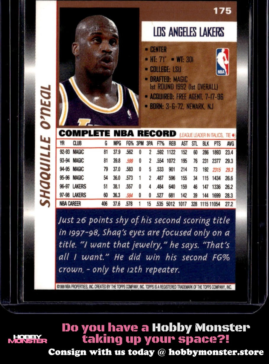 1998-99 Topps Shaquille O'Neal Los Angeles Lakers B
