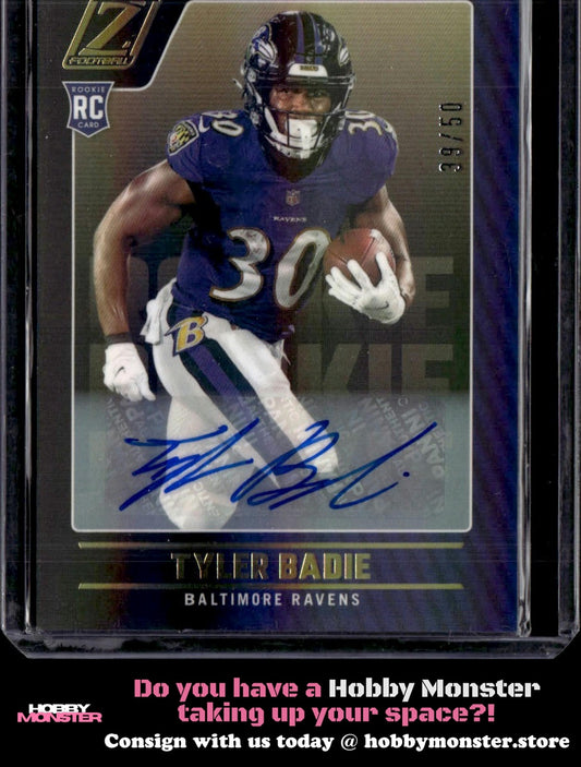 2022 Zenith Tyler Badie Autographs Rookie Auto #/50 Baltimore Ravens