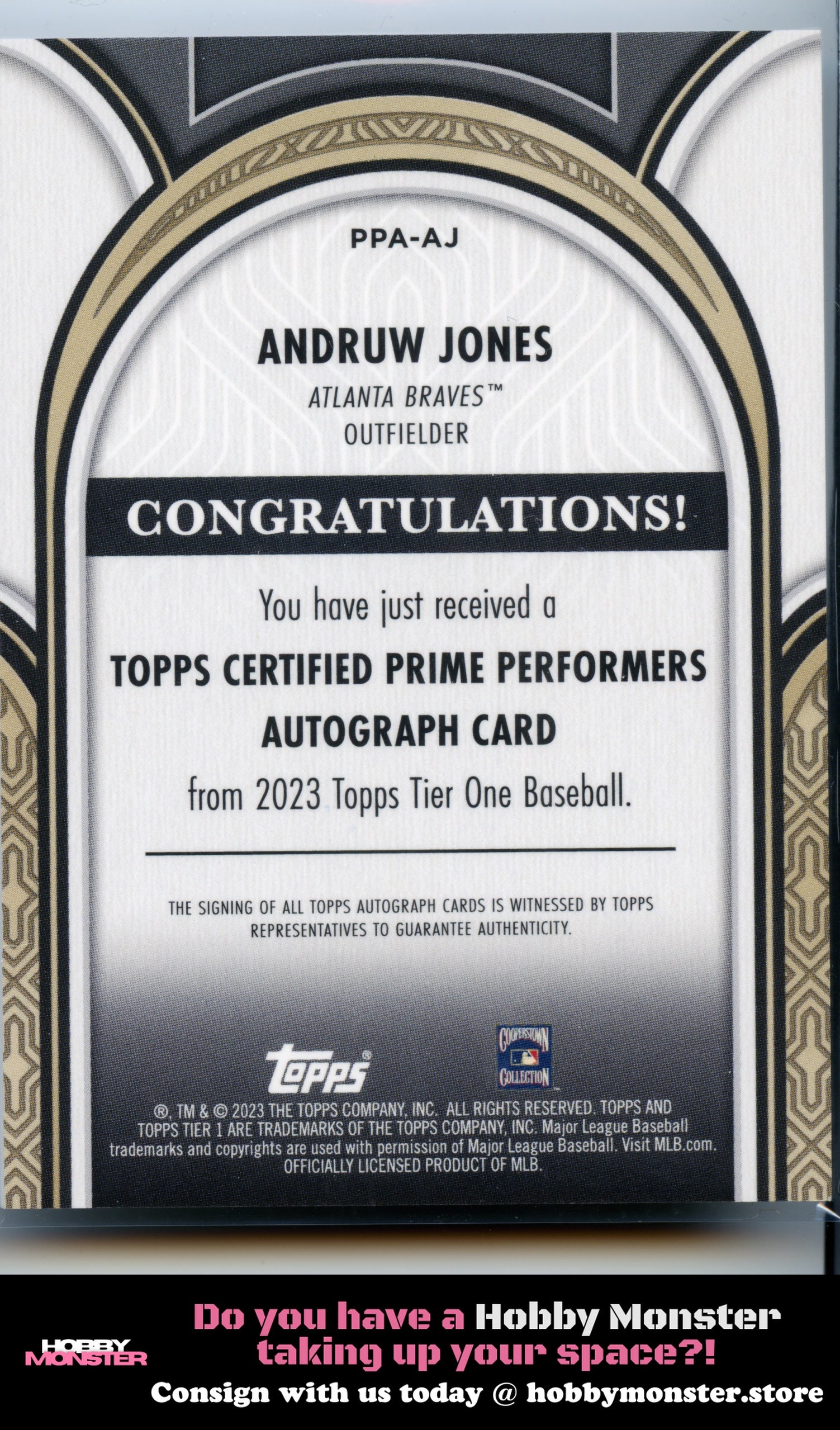 2023 Topps Tier One Andruw Jones Prime Performers Auto /299 Atlanta Braves