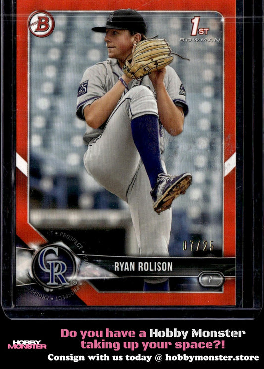 2018 Bowman Draft Ryan Rolison Orange #/25 Colorado Rockies
