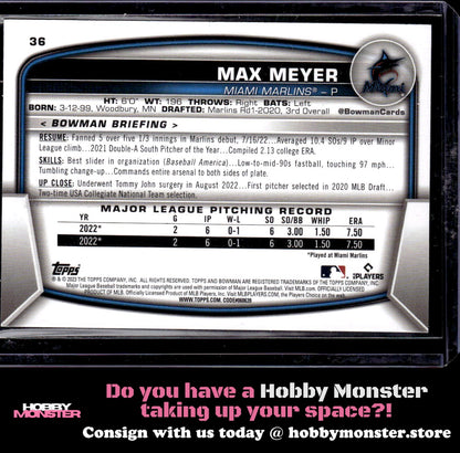 2023 Bowman Max Meyer Green Rookie #/99 Miami Marlins