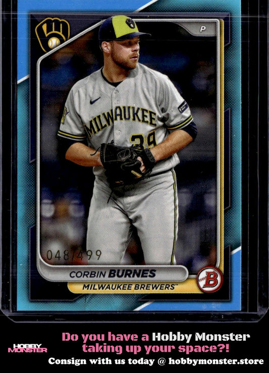 2024 Bowman Corbin Burnes Sky Blue #/499 Milwaukee Brewers