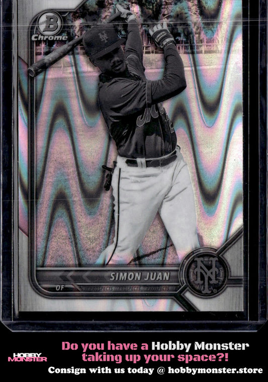 2022 Bowman Draft Simon Juan Chrome Black & White RayWave Refractor Mets