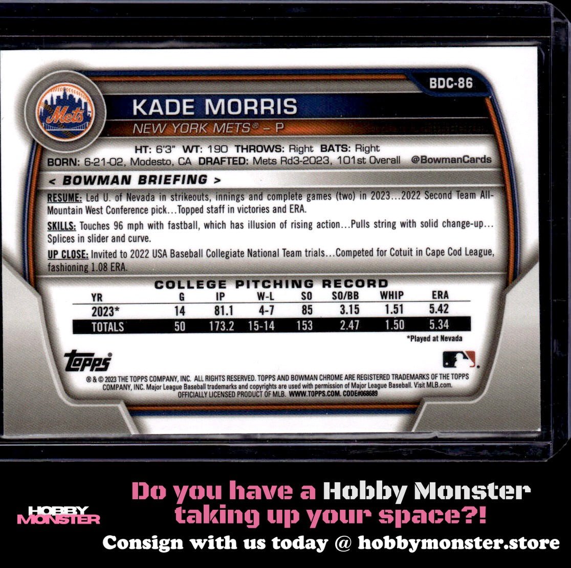 2023 Bowman Draft Sapphire Edition Kade Morris New York Mets