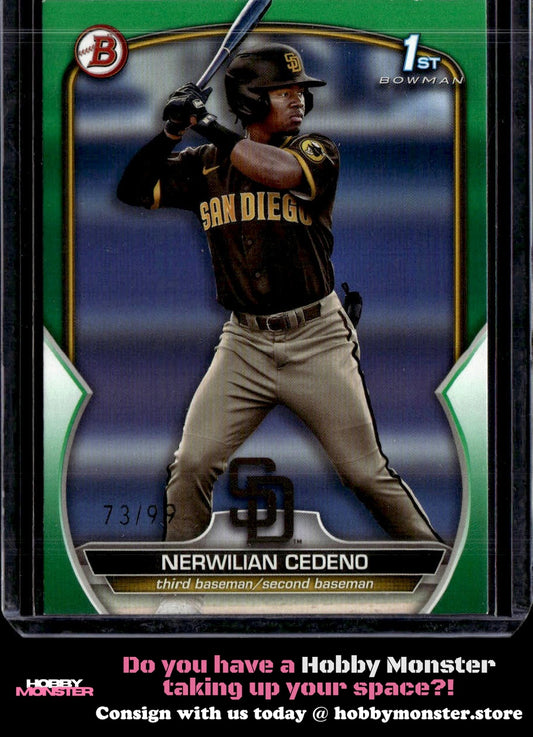 2023 Bowman Nerwilian Cedeno Prospects Green #/99 San Diego Padres