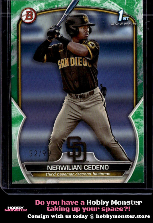 2023 Bowman Nerwilian Cedeno Prospects Green Pattern #/99 San Diego Padres