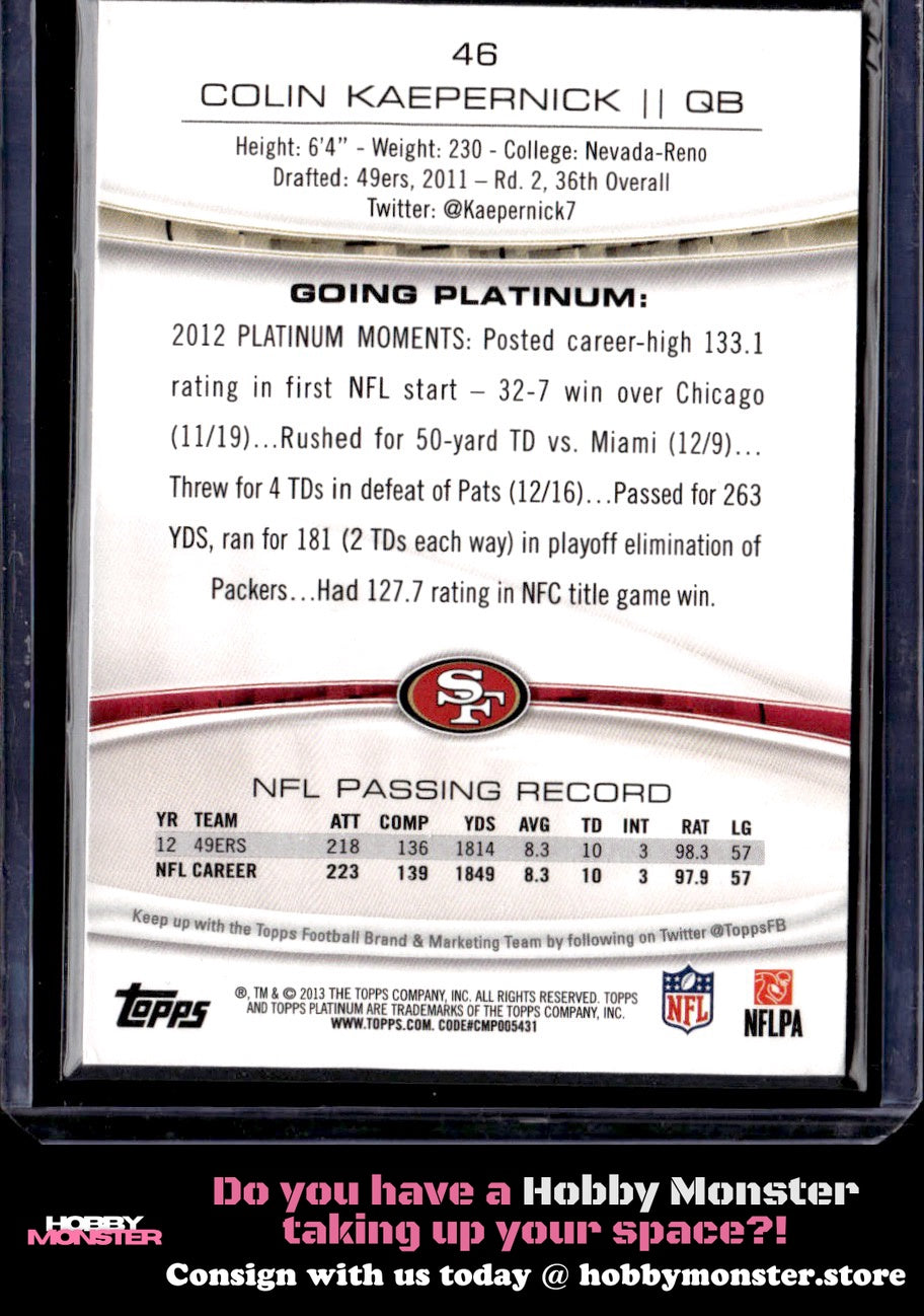 2013 Topps Platinum Colin Kaepernick Sapphire San Francisco 49ers