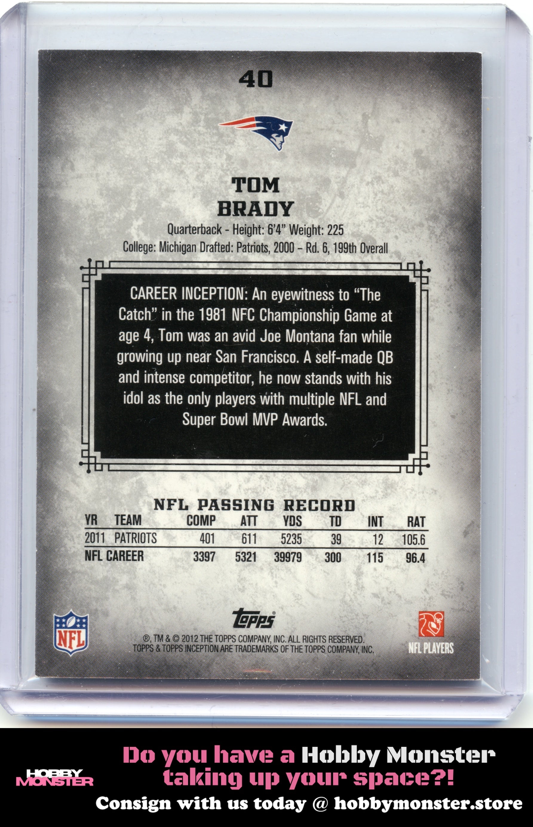 2012 Topps Inception Tom Brady Blue #/252 New England Patriots