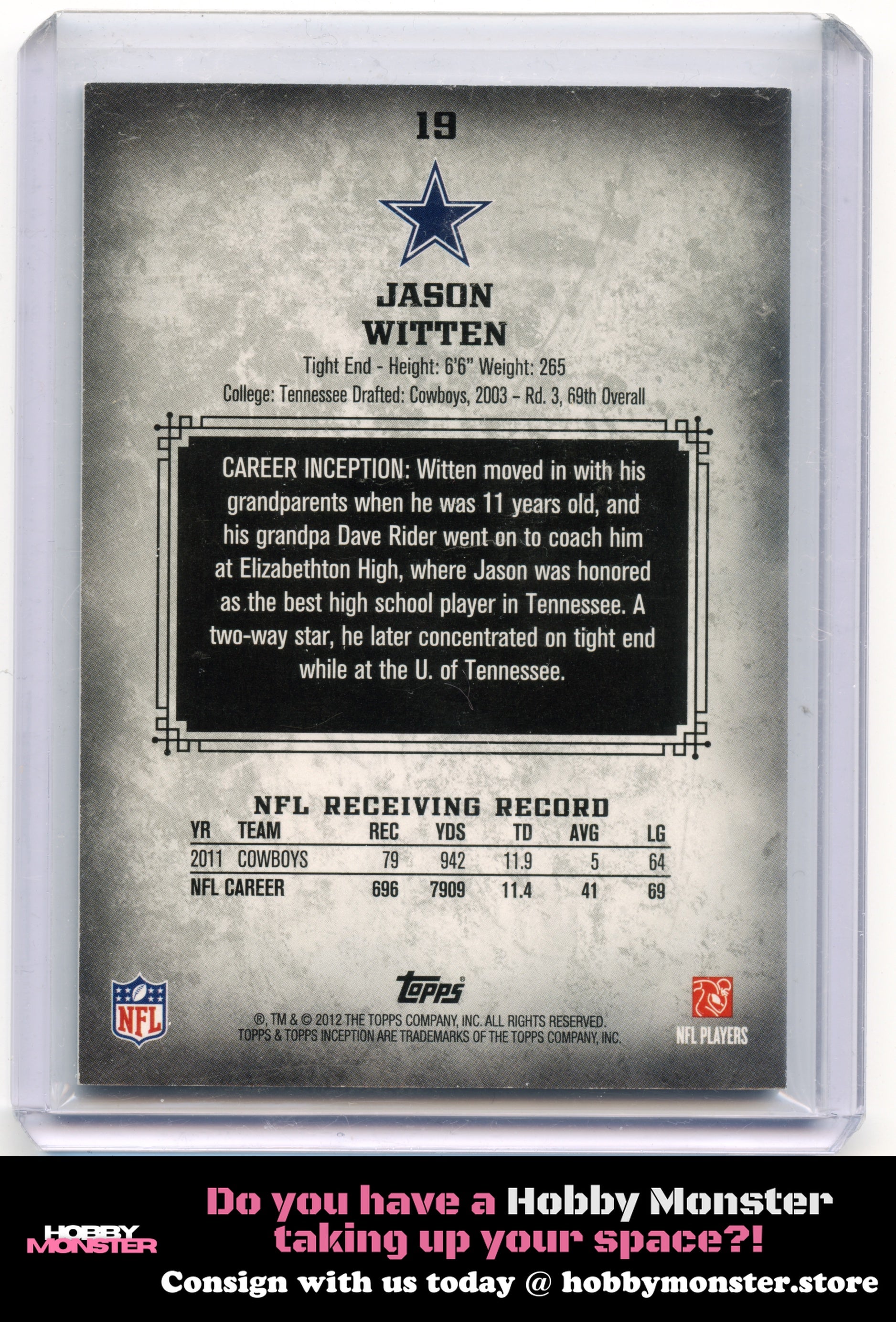 2012 Topps Inception Jason Witten Blue #/252 Dallas Cowboys