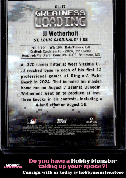 2025 Bowman JJ Wetherholt Greatness Loading St. Louis Cardinals