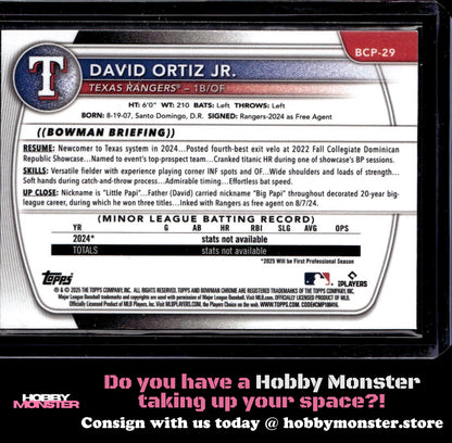 2025 Bowman David Ortiz Jr. Chrome Prospects Texas Rangers