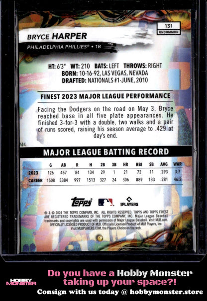 2024 Finest Bryce Harper Blue Refractors Philadelphia Phillies