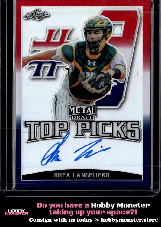 2019 Leaf Metal Draft Shea Langeliers Top Picks Red White and Blue Auto #/10