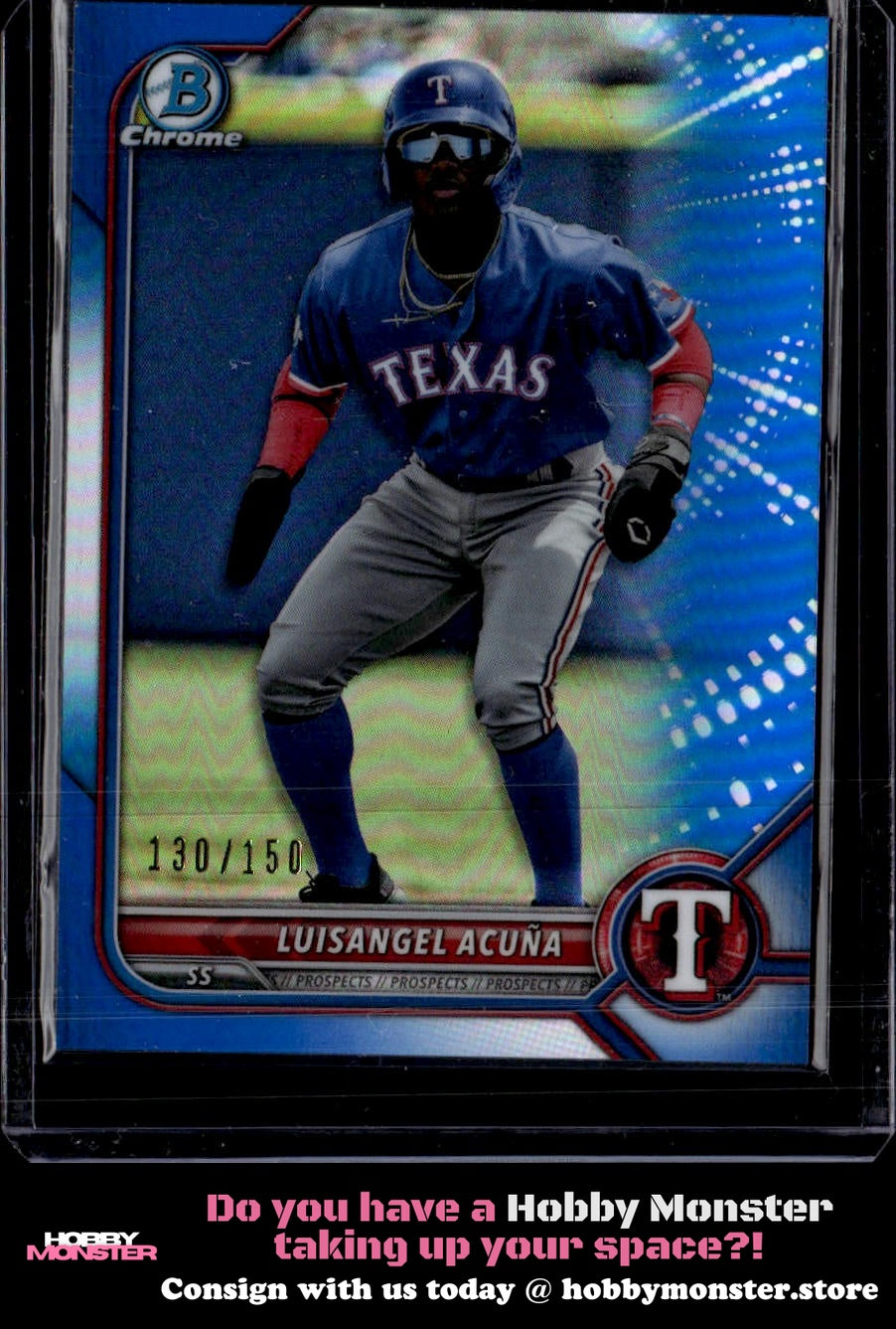 2022 Bowman Luisangel Acuña Chrome Blue Refractors #/150 Texas Rangers