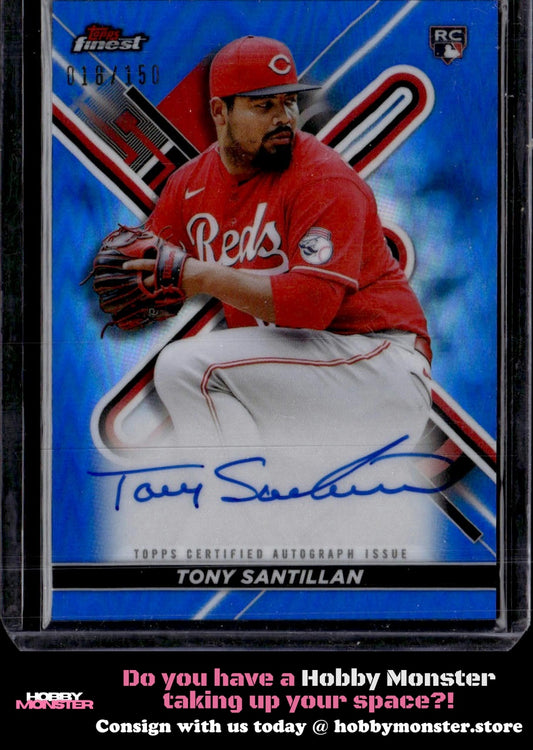 2022 Finest Tony Santillan Blue Refractors Auto #/150 Cincinnati Reds