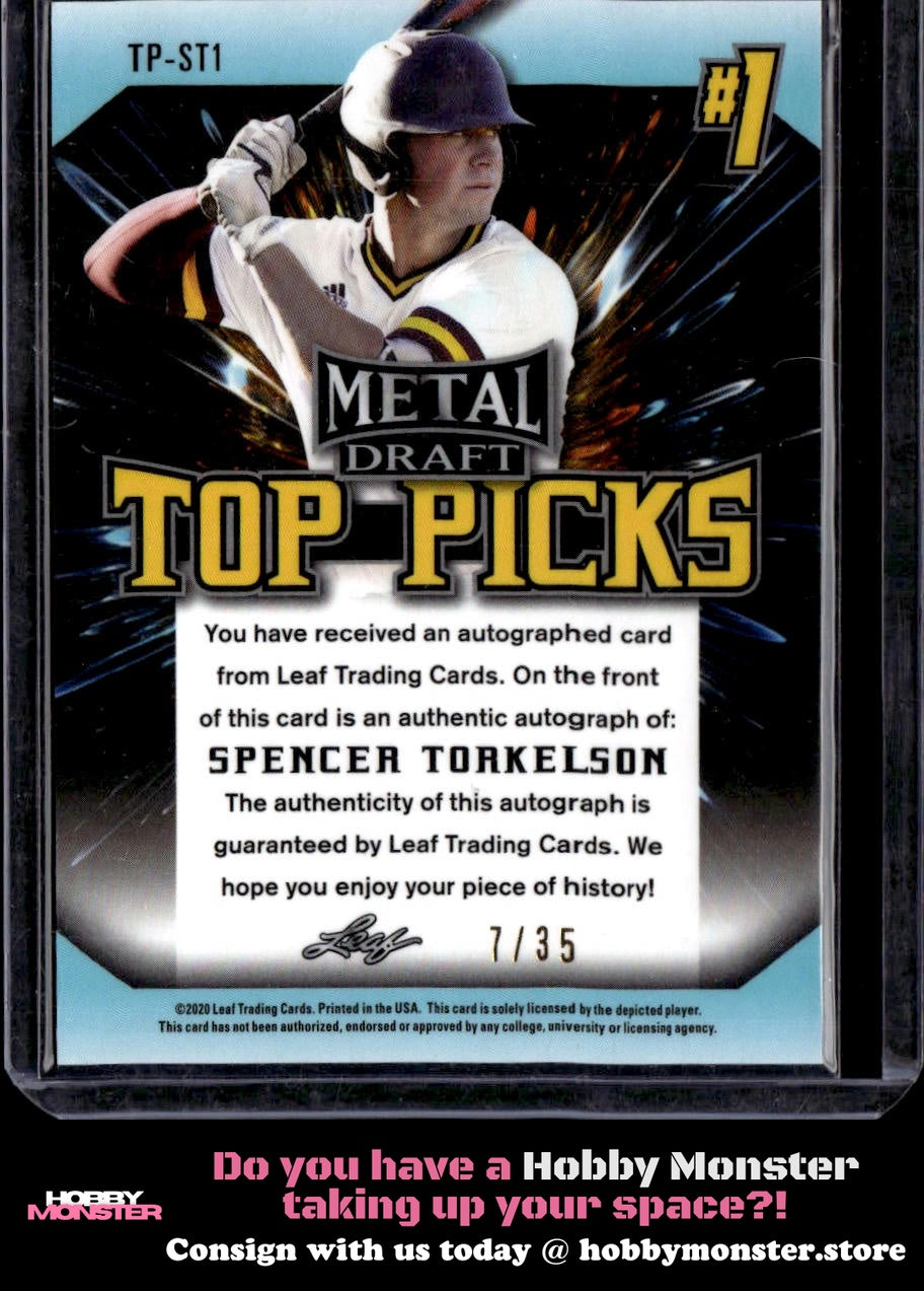 2020 Leaf Metal Draft Spencer Torkelson Top Picks Blue Rainbow Auto /35