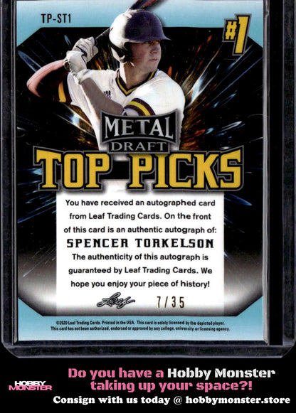2020 Leaf Metal Draft Spencer Torkelson Top Picks Blue Rainbow Auto /35