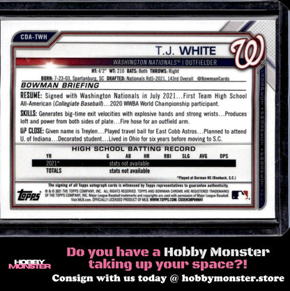 2021 Bowman Draft T.J. White Chrome Auto Washington Nationals