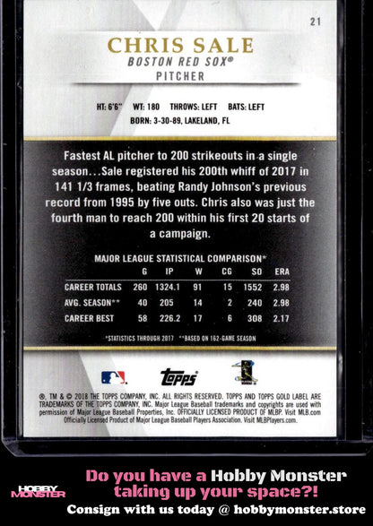 2018 Topps Gold Label Chris Sale Class 1 Red #/75 Boston Red Sox